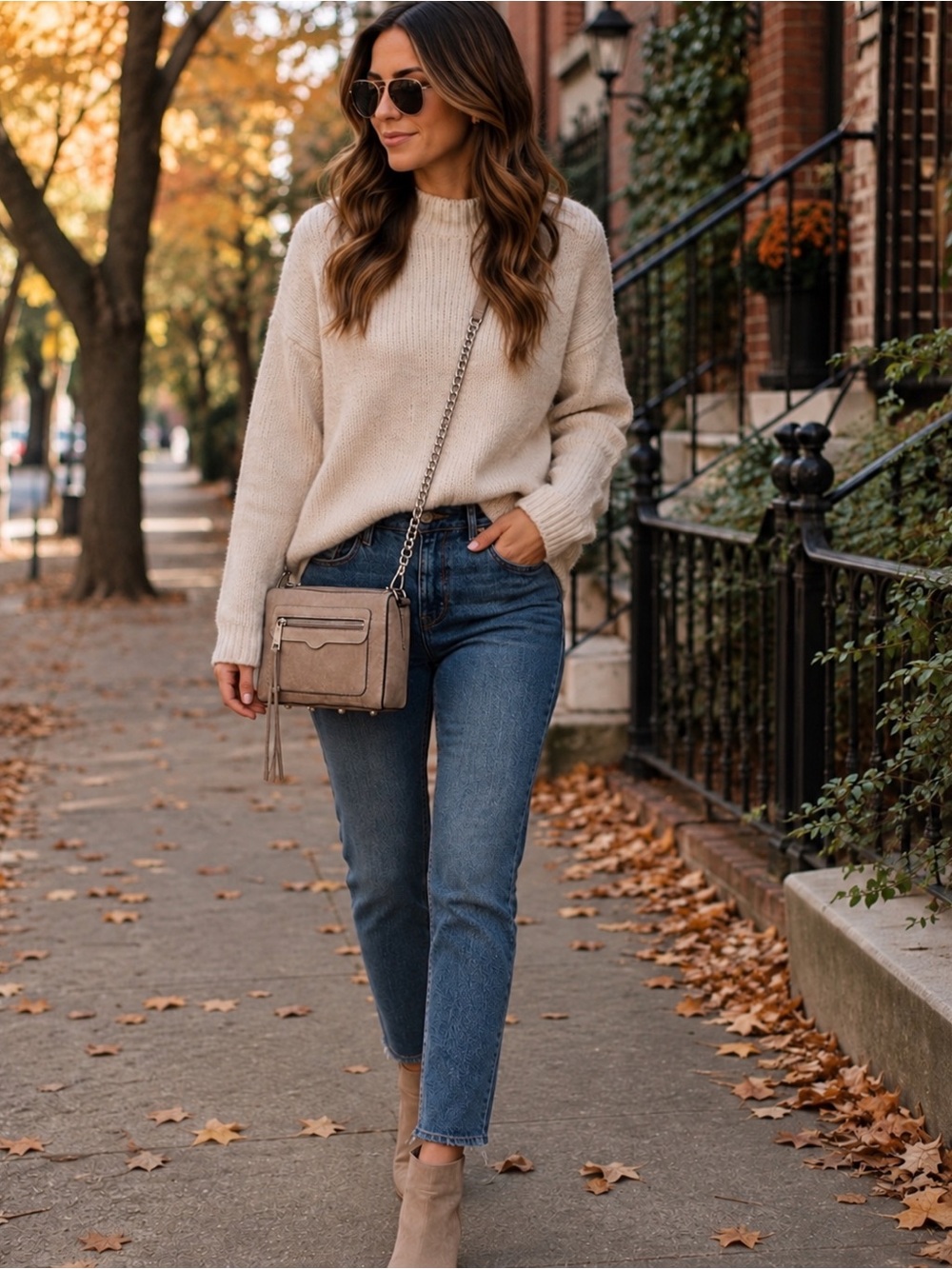 Rebecca Minkoff Taupe/Greige Suede Crossbody Bag | Silver Chain | Tassel